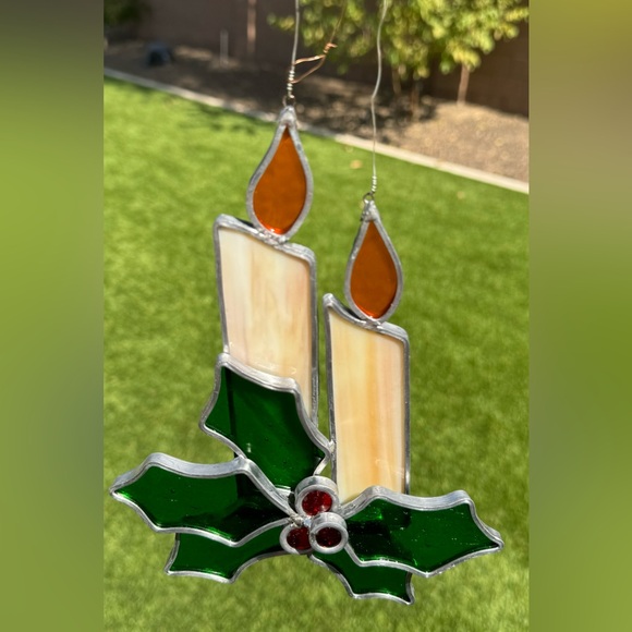 Other - Beautiful Stain Glass Sun Catcher Candles with Holly